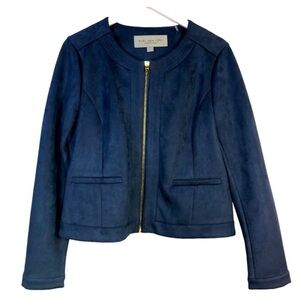 Marc New York Faux Blue Suede Zip Up Blazer Jacket Size Large